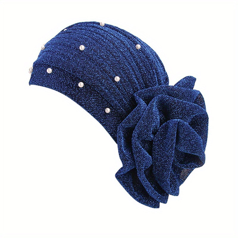 Faux Pearl Turban Cap Elastic Head Wrap Chemo Hats