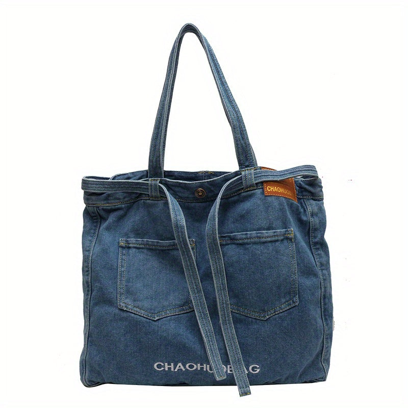 Denim Canvas Tote Bag Large Capacity Shoulder Bag Vintage Y2K Hobo Bag