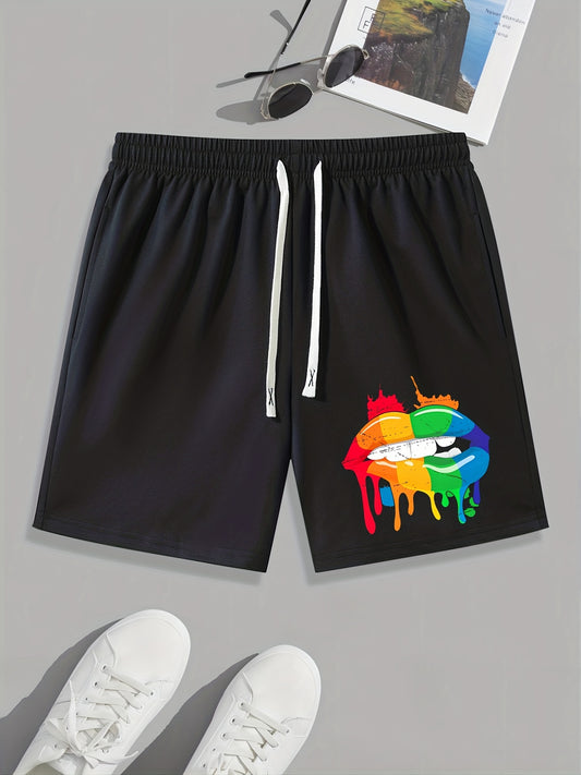 Pride Month Mouth Pattern Comfy Shorts Men's Casual Elastic Waist