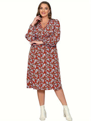  Floral Print Surplice Neck Midi Dress