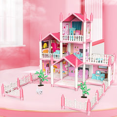 7 Room Pink Castle DIY Assembly Toy House for Girls 5-9 Years