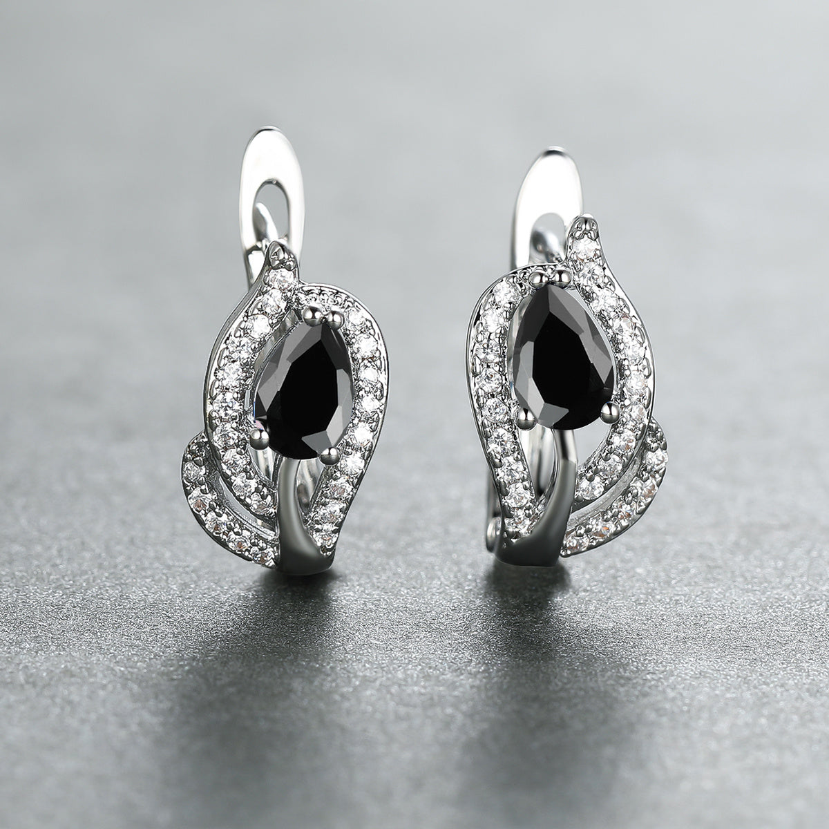 Multicolor Zirconia Stone Hoop Earrings, Leaf Crystal Silver Wedding Jewelry