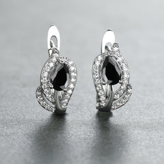 Multicolor Zirconia Stone Hoop Earrings, Leaf Crystal Silver Wedding Jewelry