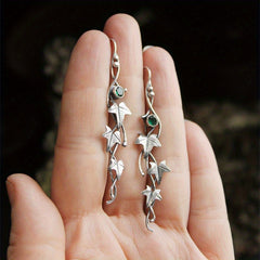 Men's Silver Leaf Dangle Earrings with Colorful Gemstones