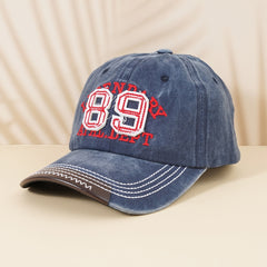 Distressed Baseball Cap with Leather Patch Embroidery
