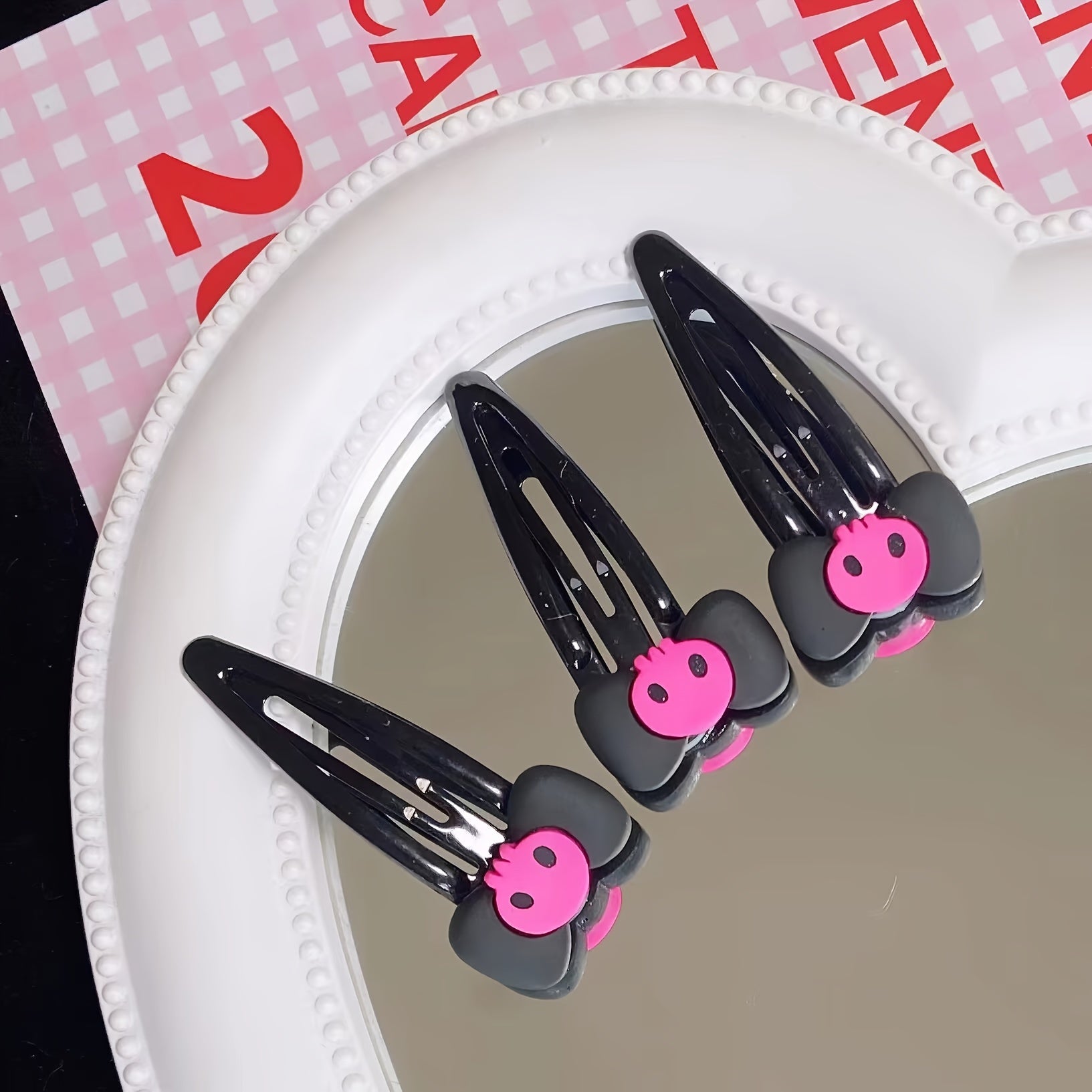 Skull Bow Hair Snap Clip Punk Pink Barrette Hair Accessories For Women