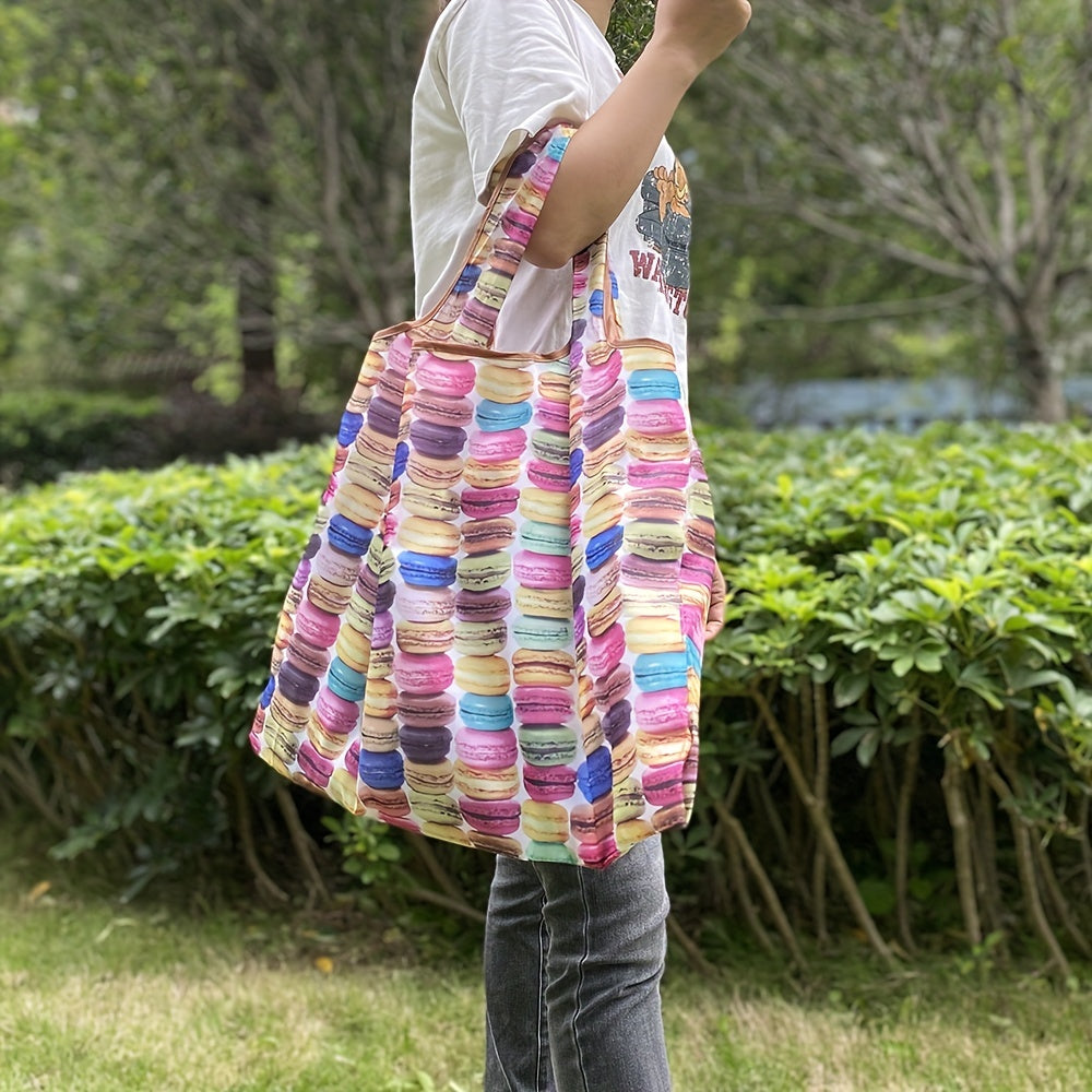 Portable Shopping Bag Macaroon Print Eco-Friendly Tote Women's Shoulder Bag