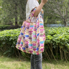 Portable Shopping Bag Macaroon Print Eco-Friendly Tote Women's Shoulder Bag