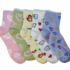 5 Pairs Heart Print Socks Soft & Comfy Short Socks Women's Stockings