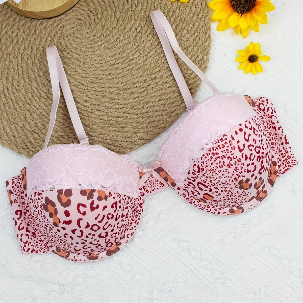 Leopard Print Lace Push Up Bra Women's Lingerie