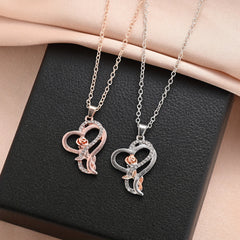 Heart Cross Rose Diamond Necklace Men