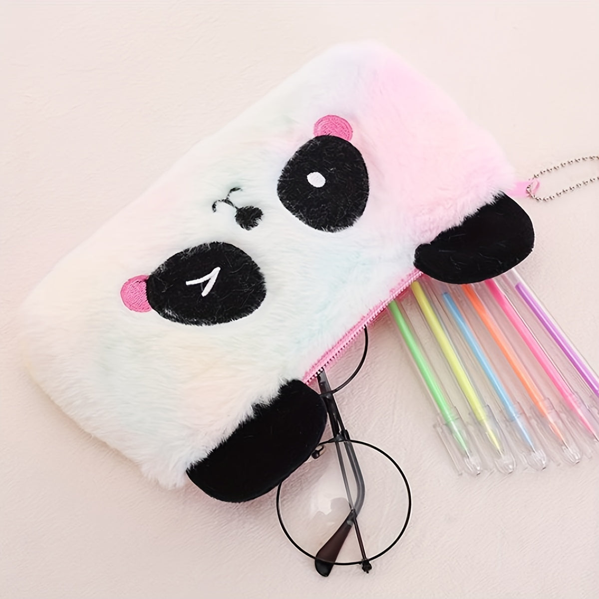 Colorful Plush Panda Pencil Case Bag Storage Pouch With Zipper