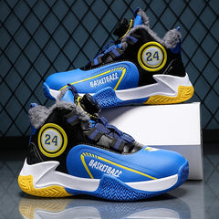 Kid's Basketball Shoes with Rotating Buckle and Plush Lining