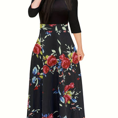 Colorblock Floral Print Maxi Dress