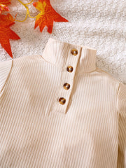 Girl's Ribbed Turtleneck Top & Plaid Belted Skirt Set Casual Outfits
