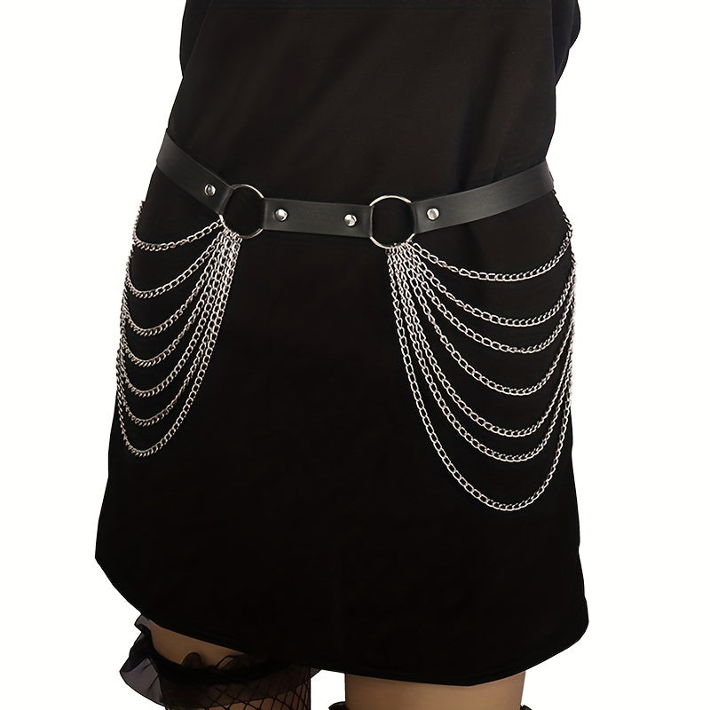 Punk Chain Tassel Harness Belt Goth Body Chain Waistband Hip Hop Rivet Belt