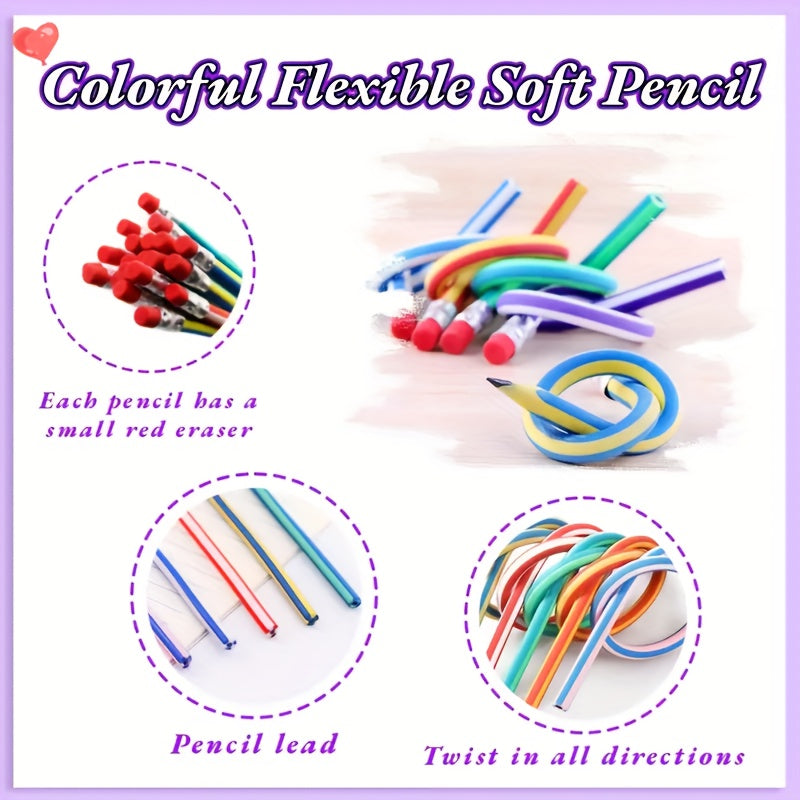 10pcs 17.78cm Flexible Soft Pencils Colored Striped Novelty Pencil