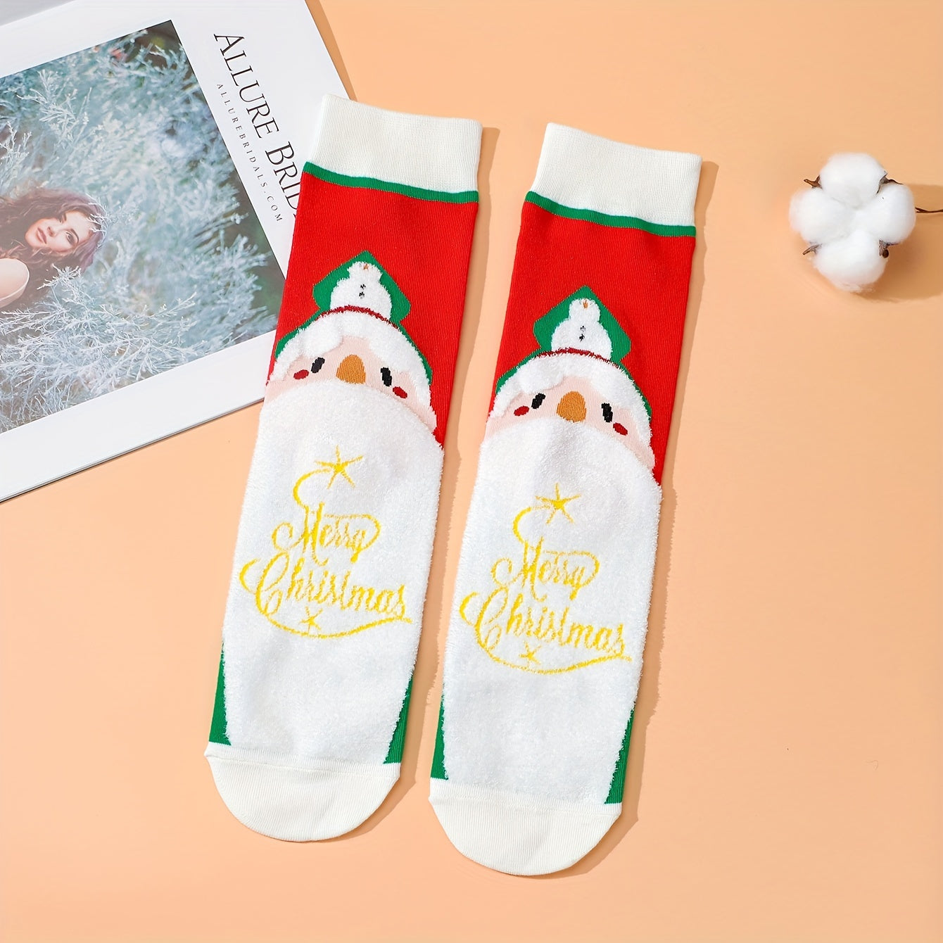 Christmas Cartoon Print Socks, Comfy & Soft Women's Stockings