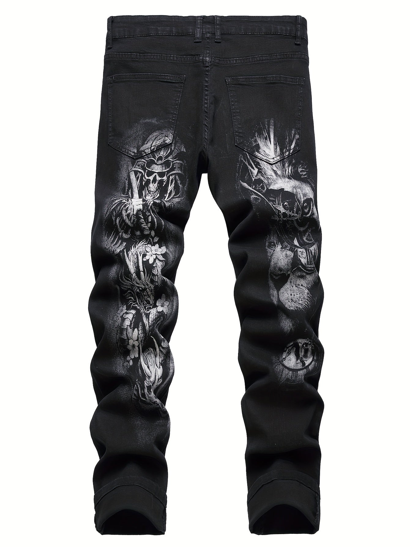 Men's Skull Pattern Washed Jeans Outdoor Pants
