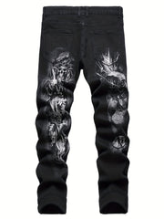 Men's Skull Pattern Washed Jeans Outdoor Pants