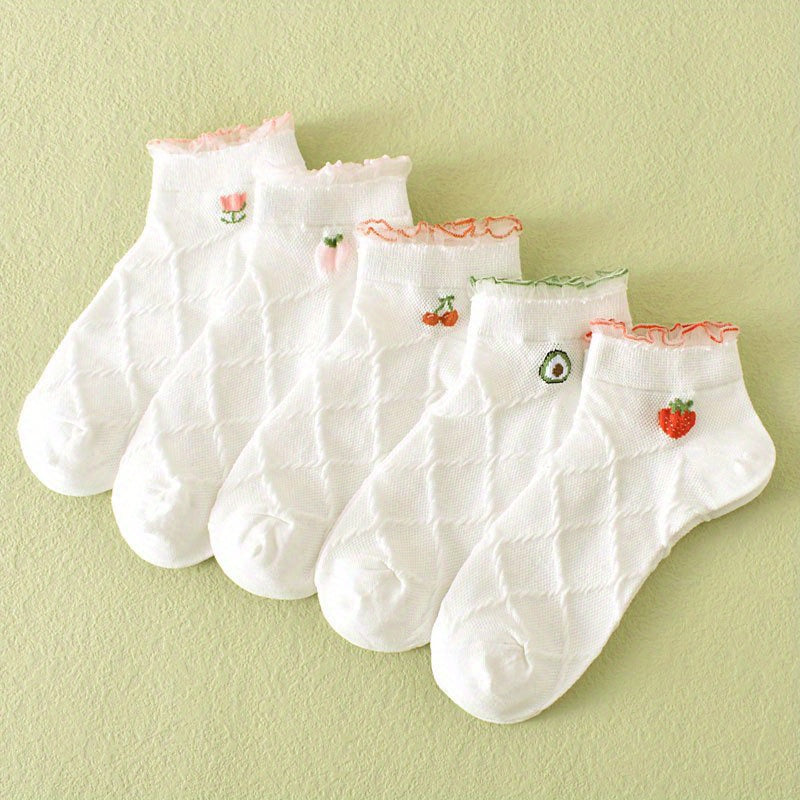 5 Pairs Fruit & Argyle Low Cut Socks Women's Stockings
