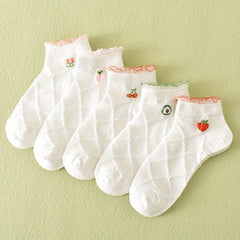5 Pairs Fruit & Argyle Low Cut Socks Women's Stockings