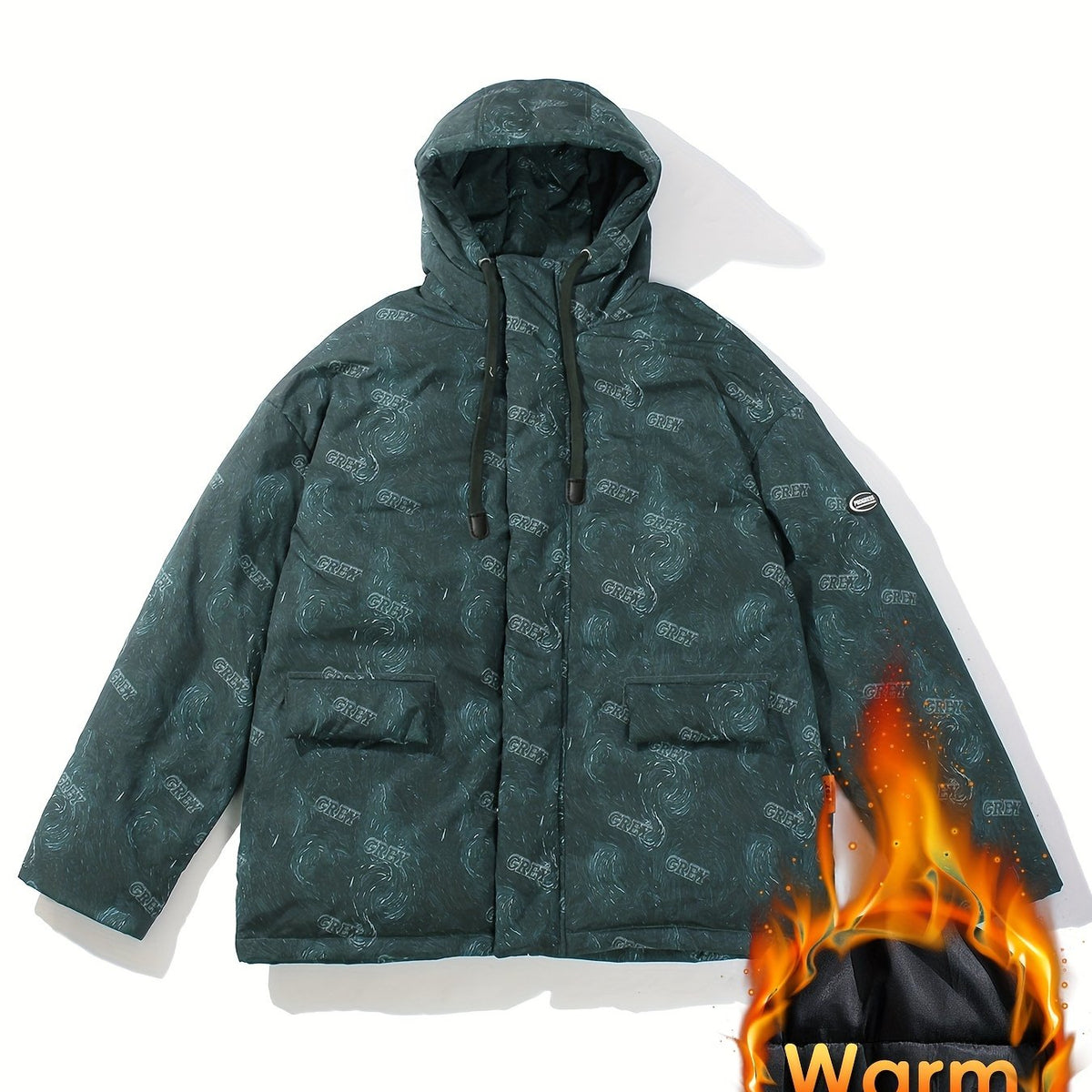 Allover Print Hooded Puffer Jacket for Women