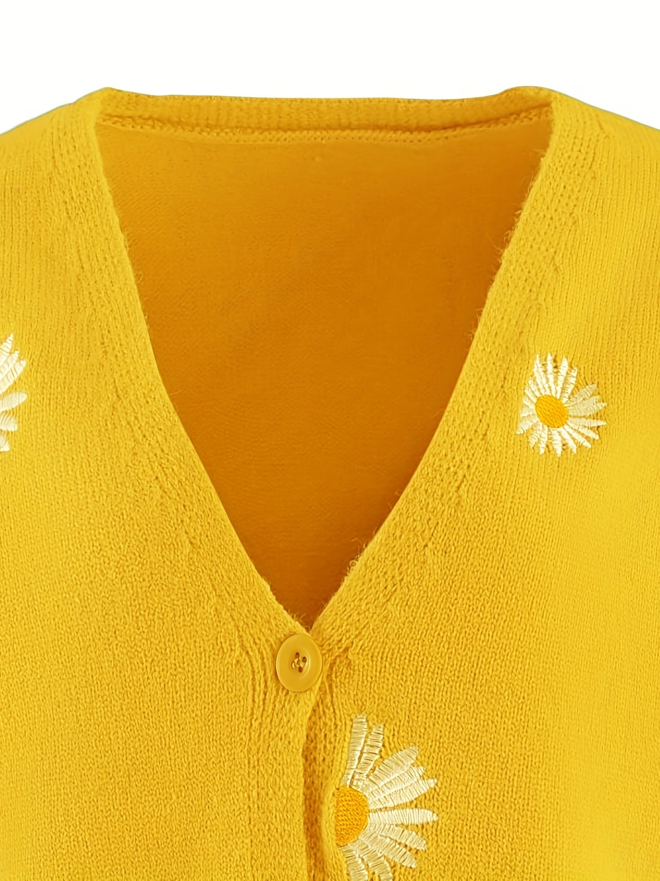 Daisy Pattern Embroidered Knitted Cardigan Sweater for Women