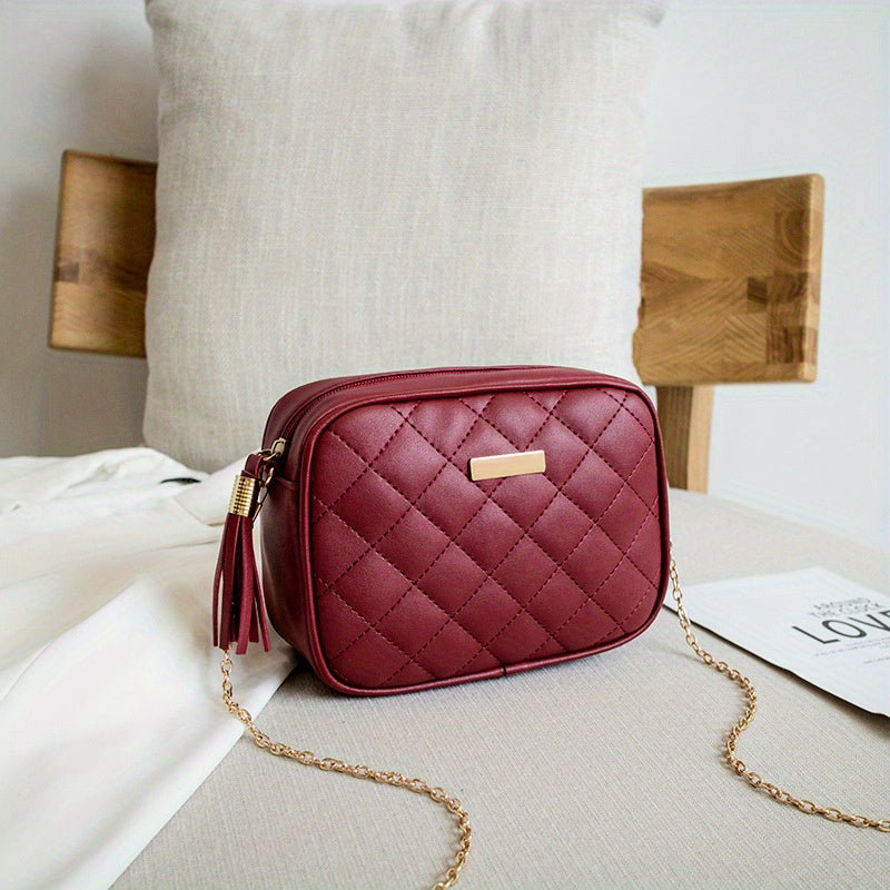 Quilted Chain Crossbody Bag Square Purse Faux Leather Shoulder Bag