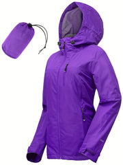 Women's Packable Rain Jacket Lightweight Waterproof Hood Ideal For Cycling