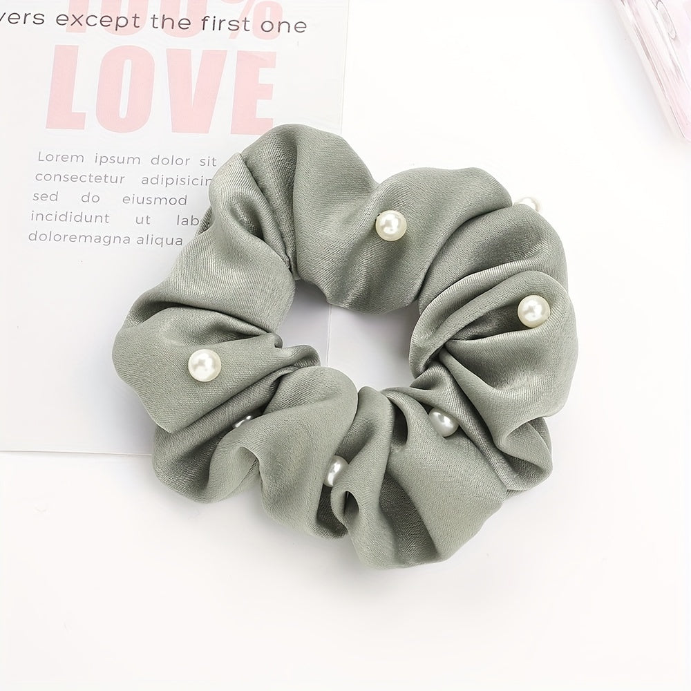 Faux Pearl Hair Ties Fabric Scrunchies Elastic Ponytail Hair Rope