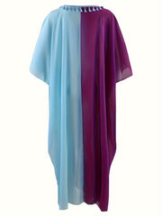  Casual Kaftan Dress Women's Plus Colorblock Tassel Trim Maxi Jalabiya
