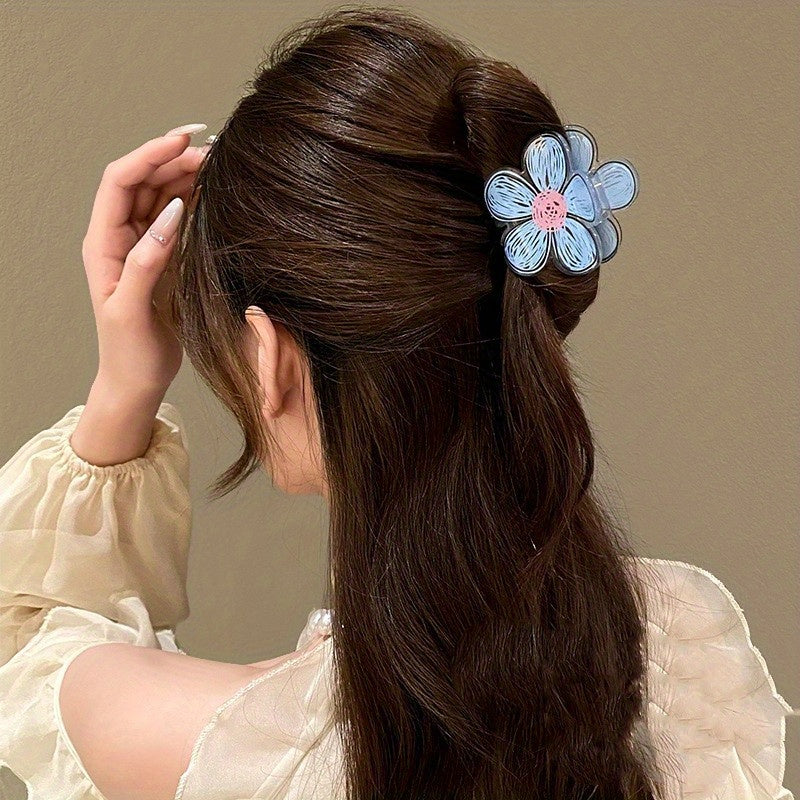 Flower Drawing Pattern Hair Claw for Women Girls Hair Accessories