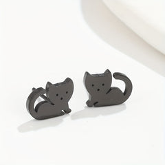 2pcs Men's Stainless Steel Cat Earrings