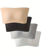4pcs Strapless Bandeau Bras Soft Stretch Everyday Bra Women's Lingerie
