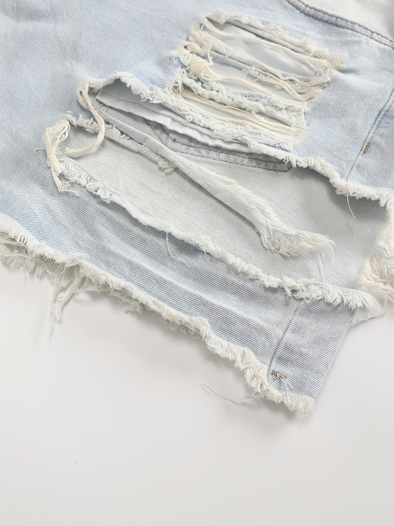  Solid Fringe Trim Denim Shorts