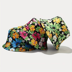 Boho Flower Print Bucket Hat Reversible Lightweight Basin Hat