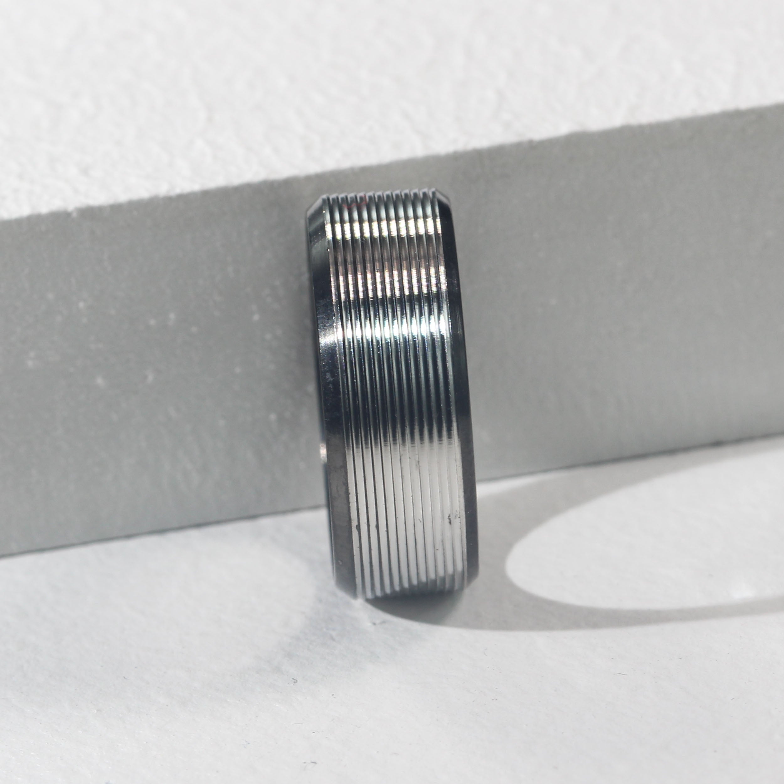 Engraved Grooves Stainless Steel Brushed Ring