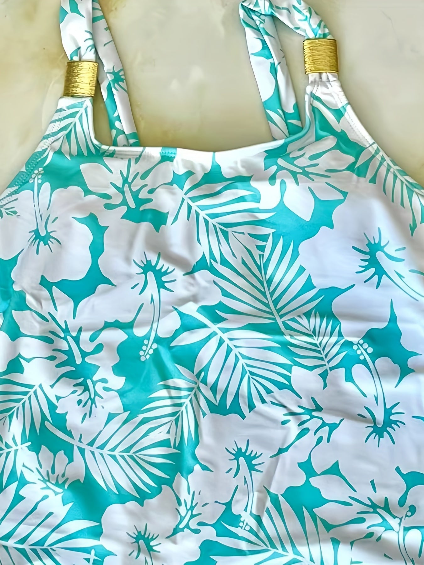 Floral Print Round Neck Tankini Sets High Cut Beachwear Two Pieces Swimsuit