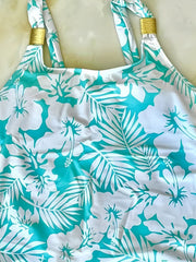 Floral Print Round Neck Tankini Sets High Cut Beachwear Two Pieces Swimsuit