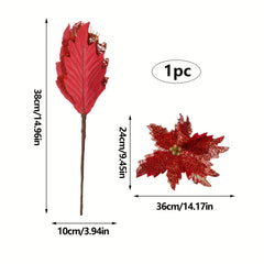 1pc Poinsettia Flower Silver Golden Red Artificial Christmas Decorations