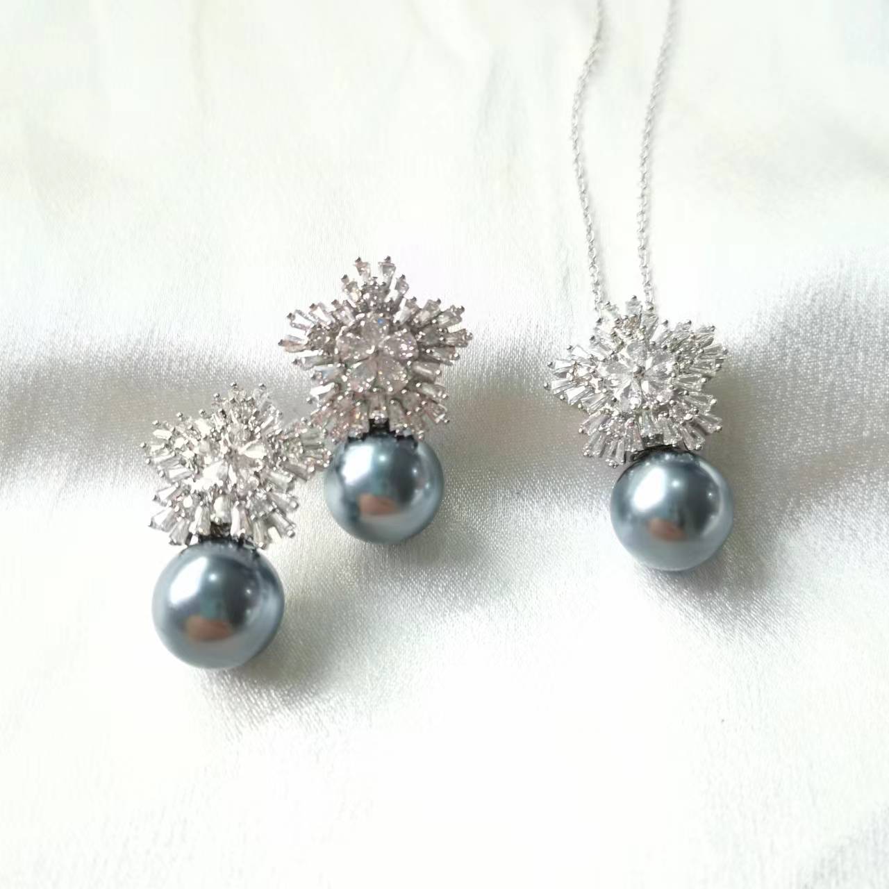 Flower Shape Faux Pearl Jewelry Set Necklace & Earrings