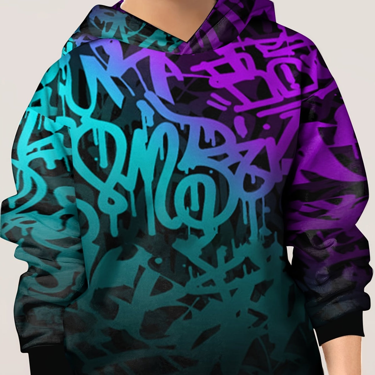 Purple Letter Print Kid's Hoodie Unisex Pullover Casual Hooded Top