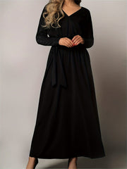  Long Sleeve V Neck Maxi Dress With Belt