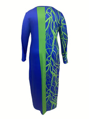  Abstract Stripe Print Maxi Dress with Pockets