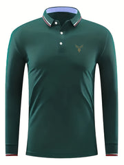 Men's Nib Print Golf Shirt Long Sleeve Collared Business Casual Moisture Wicking