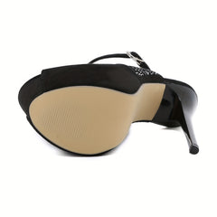 Women's Peep Toe Stiletto Heels Hollow Out Platform Shoes with Rhinestone Decor