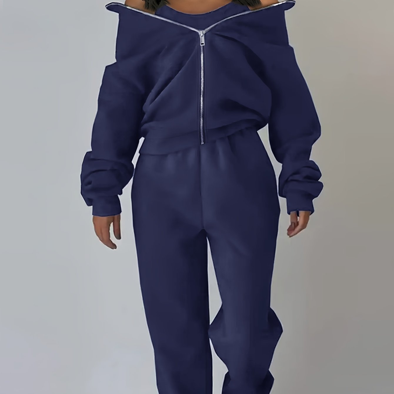  Zipper Front Coat & Joggers 2PC Set
