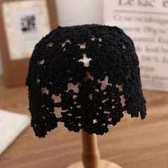 Crochet Beanie Flower Hollow Out Knitted Cloche Skull Cap