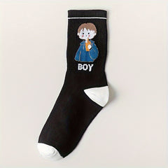 5 Pairs Cartoon Print Socks Women's Stockings Comfy & Mid Tube Hosiery